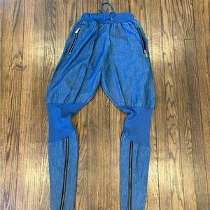 Iridium Blue Denim Jogger Pants with Zipper Details